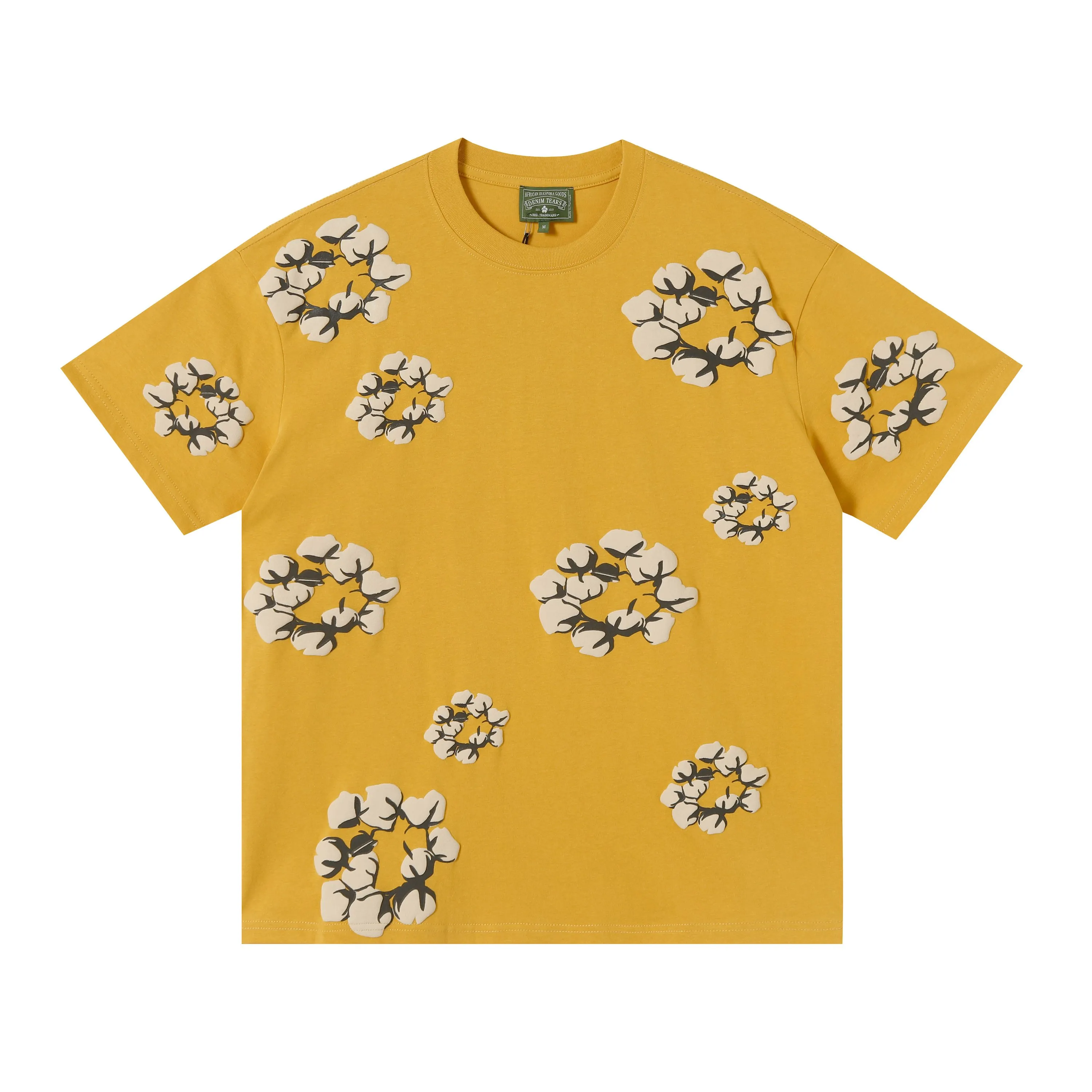 8201# 8 color set DENIM TEARS Kapok European and American fashion brand high quality foam flocking printed short sleeves Color Black Yellow Green Yellow Gray Royal Blue Pink Peacock Blue Size S-XL